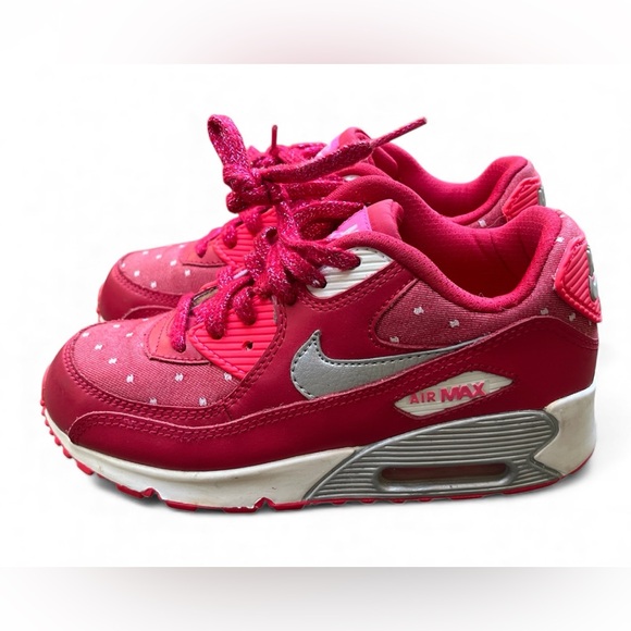 Nike Red Pink Air Max 90 Print Girls Shoes Sz 1 704953-602 - Picture 2 of 7
